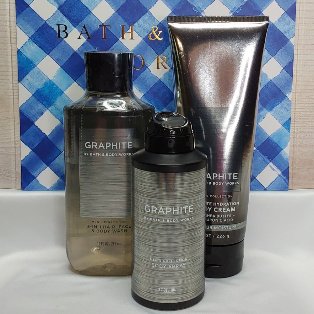 BATH & BODY WORKS 'GRAPHITE' 3-PIECE GIFT SET BODY WASH, LOTION & SPRAY MIST